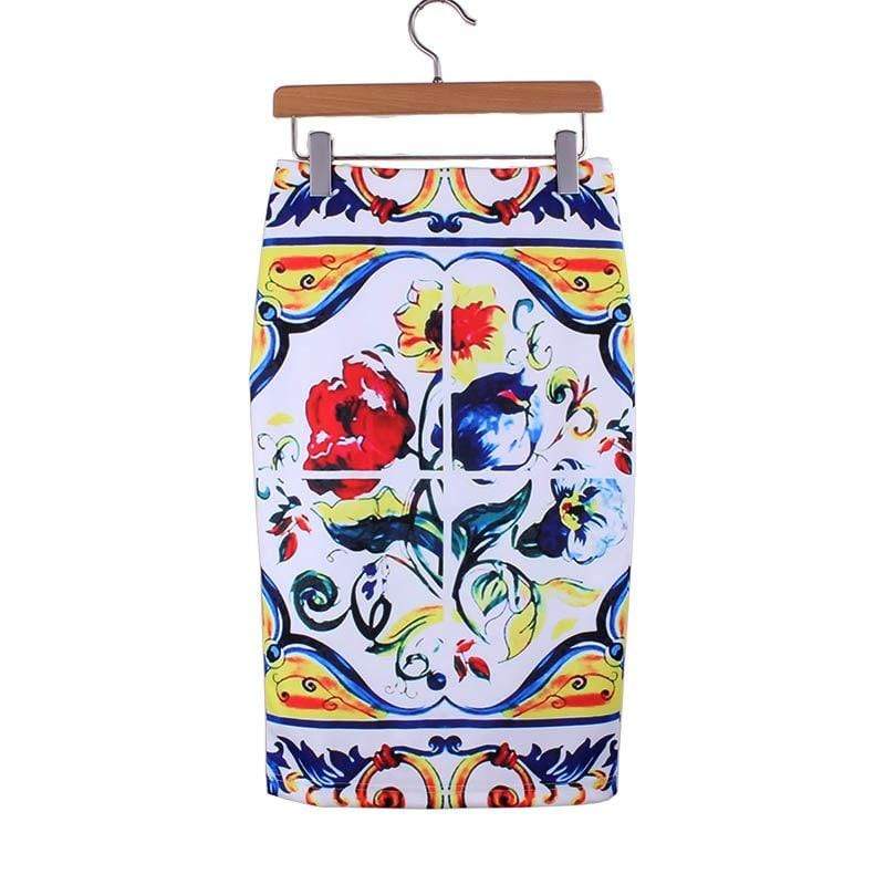 hansleii WWP0029 / M Vintage Flower Pattern Middle Skirt