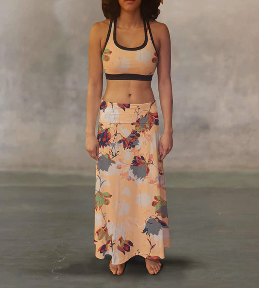 Orange Poppy Women's Clothing Vintage Watercolor Flowers Maxi Skirt