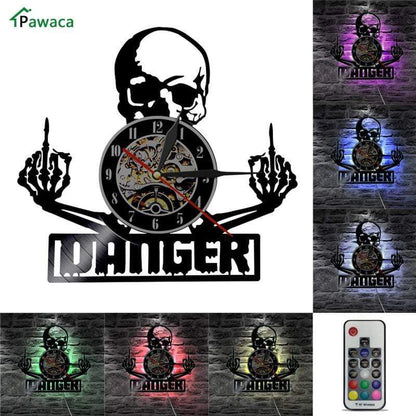 hansleii Vinyl Record Wall Clock Creative Clock CD Vinyl Disc Wall Clock Skull Dog Themed Home Decor 3D Hanging Clock With Remote Control