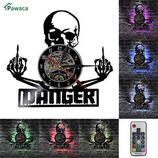 hansleii Vinyl Record Wall Clock Creative Clock CD Vinyl Disc Wall Clock Skull Dog Themed Home Decor 3D Hanging Clock With Remote Control