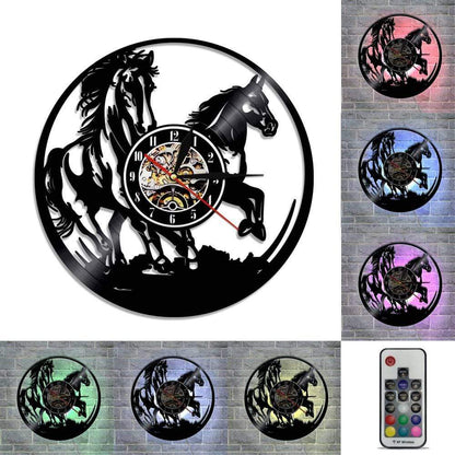 hansleii Vinyl Record Wall Clock Creative Clock CD Vinyl Disc Wall Clock Skull Dog Themed Home Decor 3D Hanging Clock With Remote Control