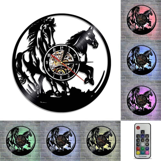 hansleii Vinyl Record Wall Clock Creative Clock CD Vinyl Disc Wall Clock Skull Dog Themed Home Decor 3D Hanging Clock With Remote Control