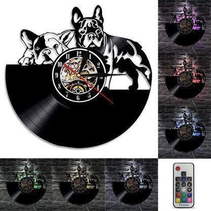 hansleii Vinyl Record Wall Clock Creative Clock CD Vinyl Disc Wall Clock Skull Dog Themed Home Decor 3D Hanging Clock With Remote Control
