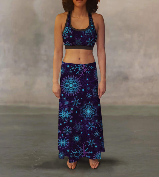 Orange Poppy Women's Clothing Violet Snowflakes Maxi Skirt