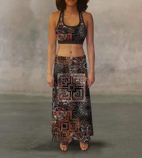 Orange Poppy Women's Clothing 2XL Warm Tone Tribal Maxi Skirt