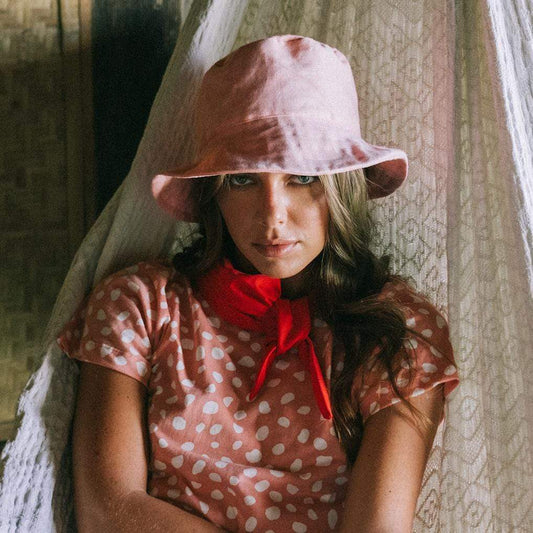 Cocoa Brunn Hats WATU Seaside Linen Bucket Hat, in Salt Pink
