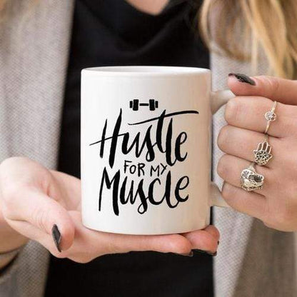 Magenta Shadow Gifts Weight Lifting Coffee Mug, Hustle For The Muscle,
