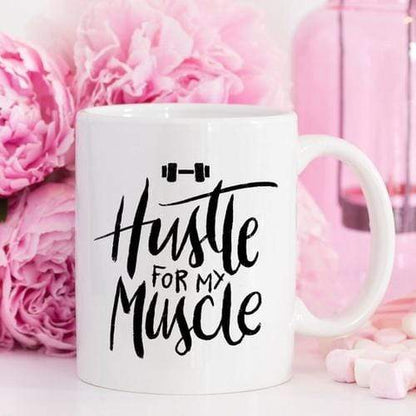 Magenta Shadow Gifts Weight Lifting Coffee Mug, Hustle For The Muscle,