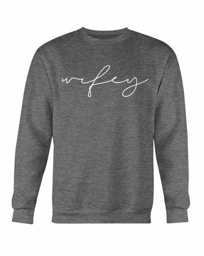 Red Alcestis Sweaters & Hoodies 2XL / Dark Heather / Gildan Crewneck Sweatshirt Wifey Sweatshirt