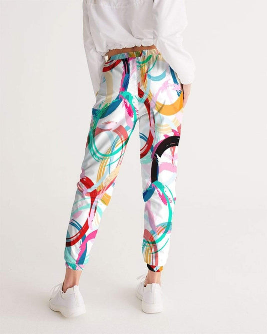 Grey Coco Activewear Womans Sportswear, Mulitcolor Circular Swatch Style White Track Pants
