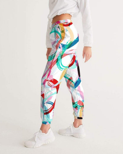 Grey Coco Activewear Womans Sportswear, Mulitcolor Circular Swatch Style White Track Pants