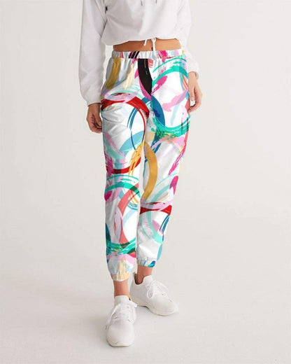 Grey Coco Activewear Womans Sportswear, Mulitcolor Circular Swatch Style White Track Pants
