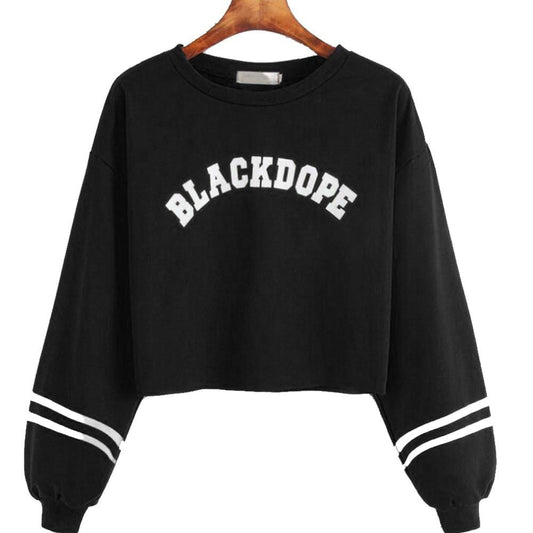 hansleii Black / XXL Women Casual Long Sleeve Print Letter Sweater Coat Sweatshirt Tops Blouse