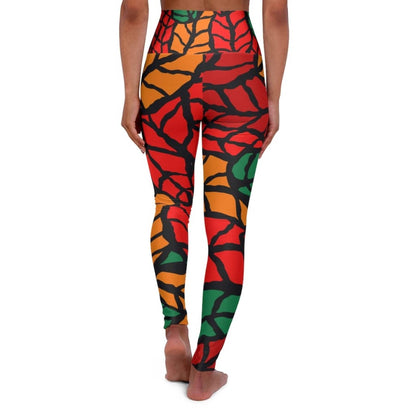 Grey Coco Activewear Women Leggings, Red And Green Autumn Leaf Style
