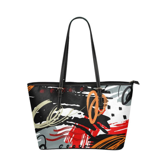 Grey Coco Handbags One Size Women's Leather Tote Bag, Black & Multicolor Abstract Double Handle