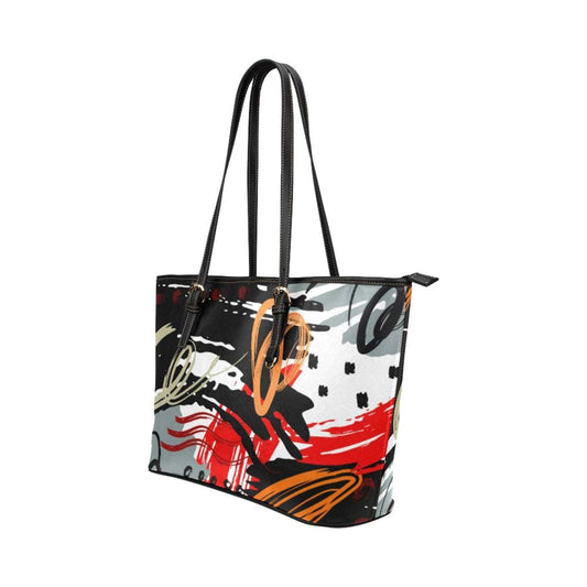 Grey Coco Handbags One Size Women's Leather Tote Bag, Black & Multicolor Abstract Double Handle