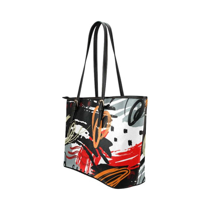 Grey Coco Handbags One Size Women's Leather Tote Bag, Black & Multicolor Abstract Double Handle