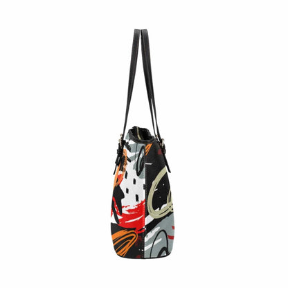 Grey Coco Handbags One Size Women's Leather Tote Bag, Black & Multicolor Abstract Double Handle