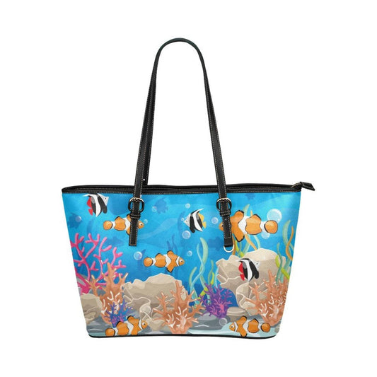 Grey Coco Handbags One Size Women's Leather Tote Bag, Coral Reef Sea Life Double Handle Handbag