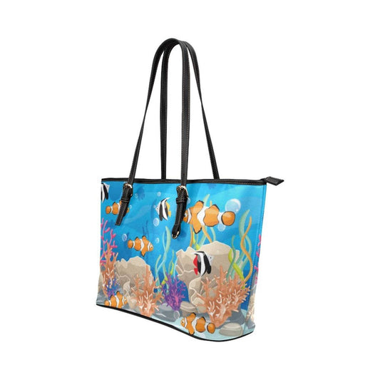 Grey Coco Handbags One Size Women's Leather Tote Bag, Coral Reef Sea Life Double Handle Handbag