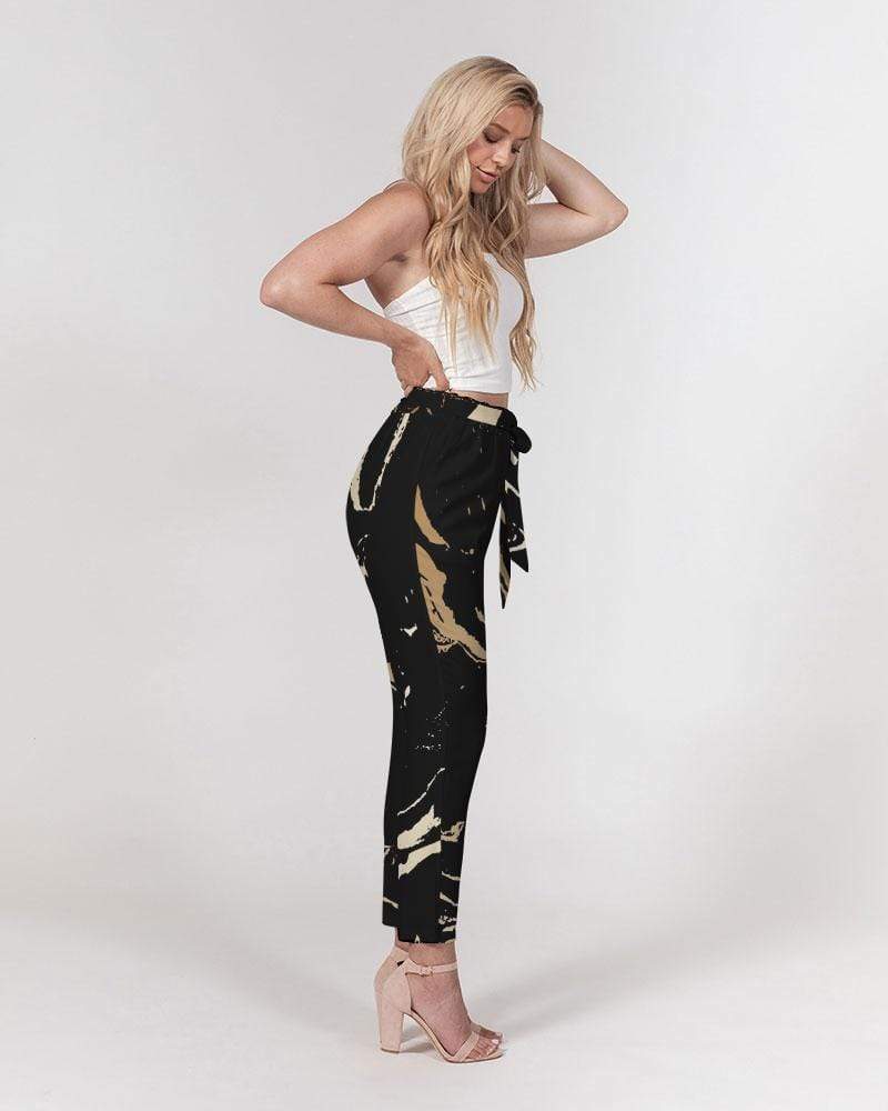 Grey Coco Accessories Women's Pants, Tapered Cut Trousers - Belted / Black / Golden Swirl