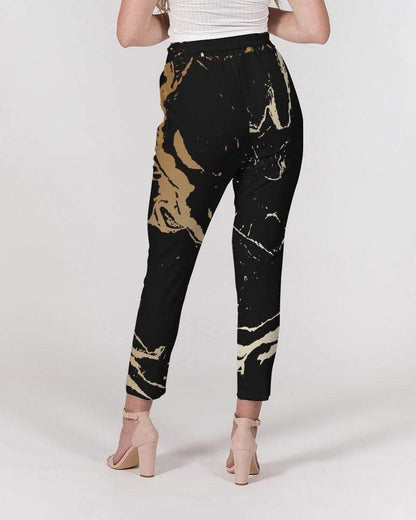 Grey Coco Accessories Women's Pants, Tapered Cut Trousers - Belted / Black / Golden Swirl