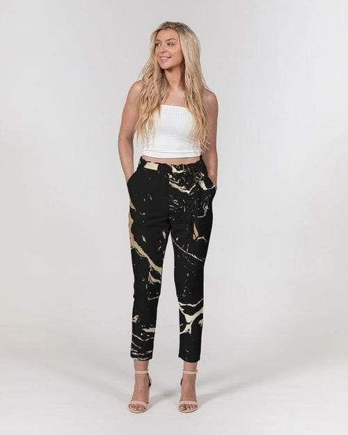 Grey Coco Accessories L / Black Women's Pants, Tapered Cut Trousers - Belted / Black / Golden Swirl