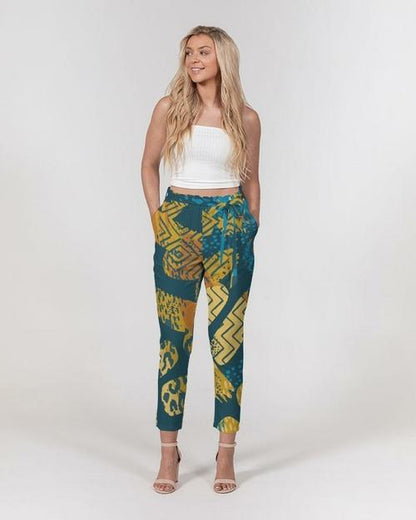 Grey Coco Accessories L / Green/Multicolor Women's Pants, Tapered Cut Trousers - Belted / Green Multicolor /