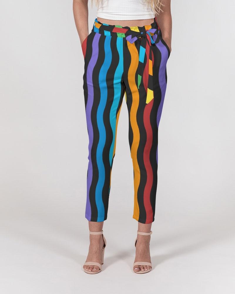 Grey Coco Accessories Women's Pants, Tapered Cut Trousers - Belted / Multicolor / Rainbow