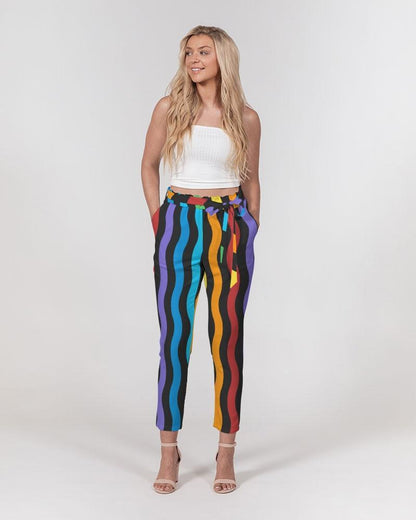 Grey Coco Accessories Women's Pants, Tapered Cut Trousers - Belted / Multicolor / Rainbow