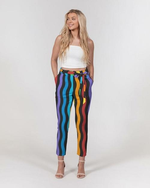 Grey Coco Accessories L / Multicolor Women's Pants, Tapered Cut Trousers - Belted / Multicolor / Rainbow