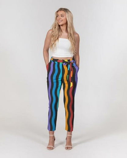 Grey Coco Accessories L / Multicolor Women's Pants, Tapered Cut Trousers - Belted / Multicolor / Rainbow