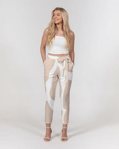 Grey Coco Accessories L / Pink Women's Pants, Tapered Cut Trousers - Belted / Pink / Geometric Print