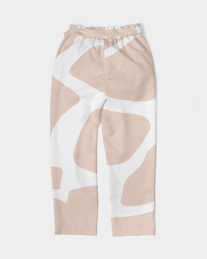 Grey Coco Accessories Women's Pants, Tapered Cut Trousers - Belted / Pink / Geometric Print