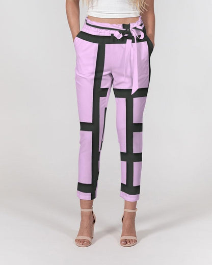 Grey Coco Accessories Women's Pants, Tapered Cut Trousers - Belted / Purple & Black /