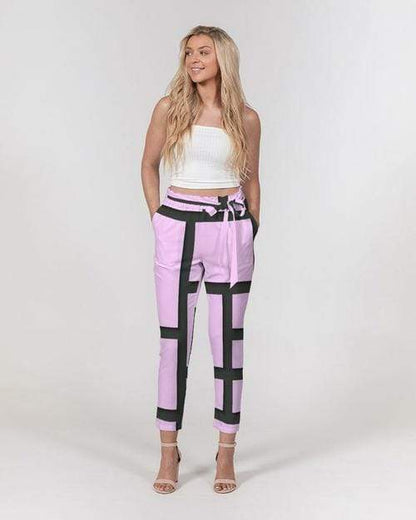 Grey Coco Accessories L / Purple Women's Pants, Tapered Cut Trousers - Belted / Purple & Black /