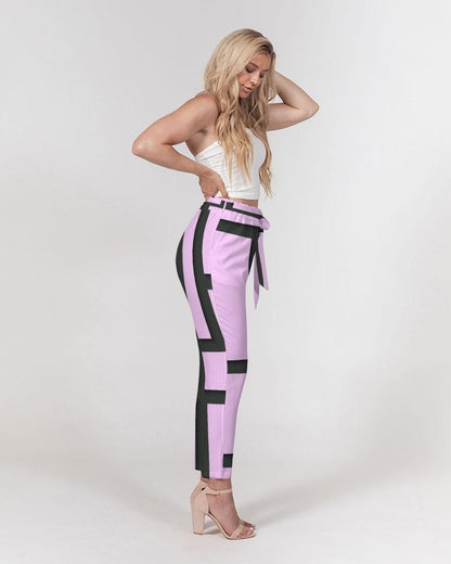 Grey Coco Accessories Women's Pants, Tapered Cut Trousers - Belted / Purple & Black /