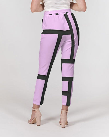 Grey Coco Accessories Women's Pants, Tapered Cut Trousers - Belted / Purple & Black /