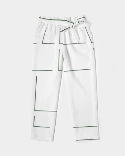 Grey Coco Accessories Women's Pants, Tapered Cut Trousers - Belted / White & Grey /
