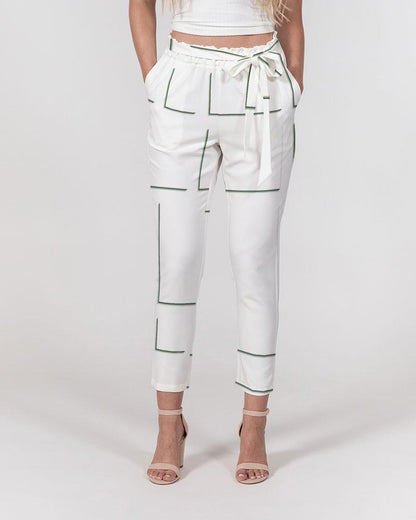 Grey Coco Accessories Women's Pants, Tapered Cut Trousers - Belted / White & Grey /