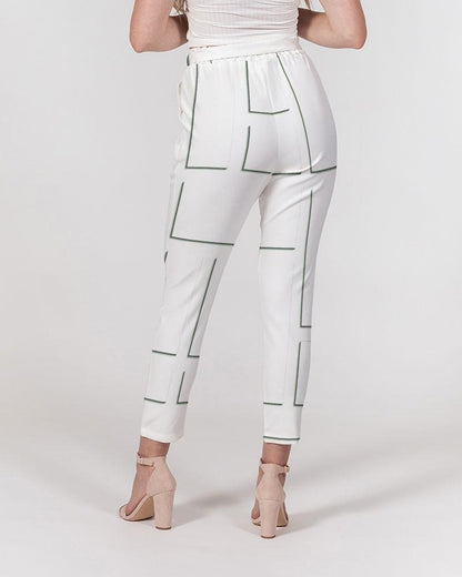 Grey Coco Accessories Women's Pants, Tapered Cut Trousers - Belted / White & Grey /