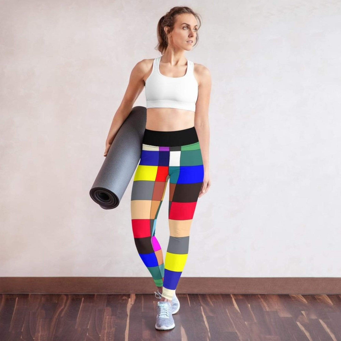 Grey Coco Activewear Womens Athletic Pants, Multicolor Block Black High Waist Style Yoga