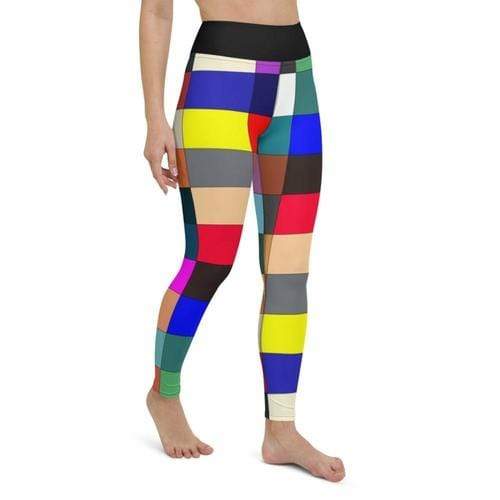 Grey Coco Activewear L Womens Athletic Pants, Multicolor Block Black High Waist Style Yoga