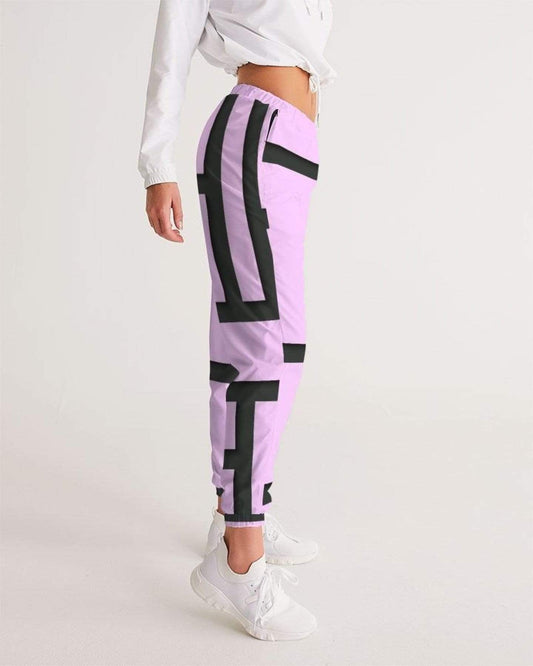 Grey Coco Activewear Womens Athletic Pants, Purple Lavender And Black Lines Style Track
