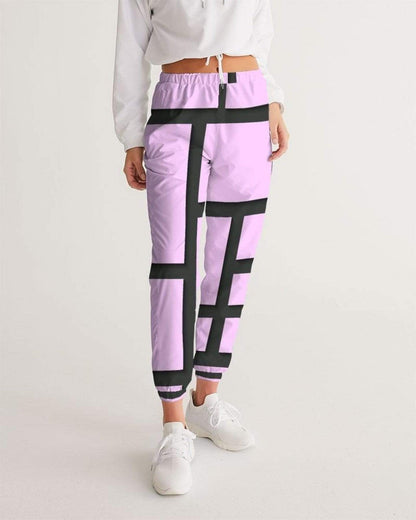 Grey Coco Activewear Womens Athletic Pants, Purple Lavender And Black Lines Style Track