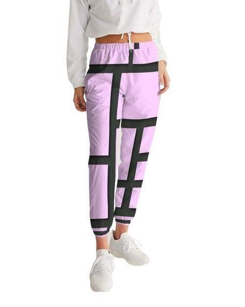 Grey Coco Activewear L Womens Athletic Pants, Purple Lavender And Black Lines Style Track