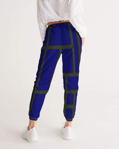 Grey Coco Activewear Womens Athletic Track Pants, Navy Blue & Black Geometric Block Design