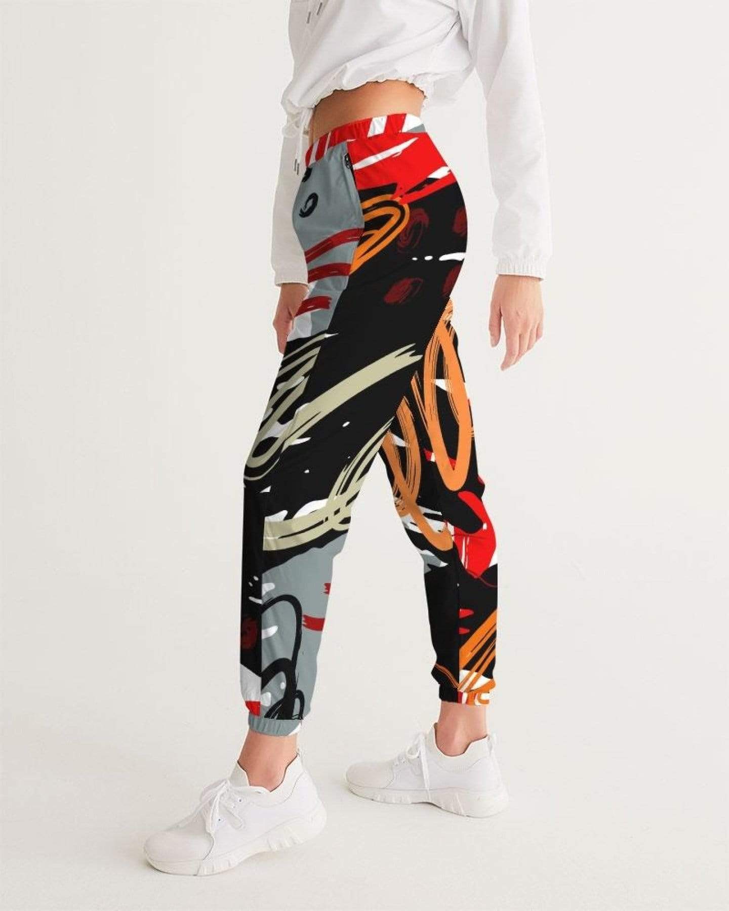 Grey Coco Activewear Womens Sportswear, Black Red And White Color Swatch Style Track Pants