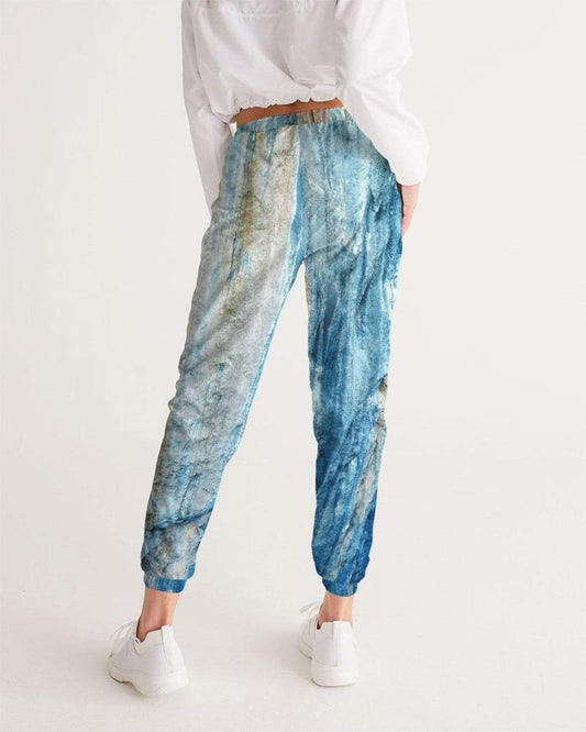 Grey Coco Activewear Womens Sportswear, Gray Blue And White Abstract Style Track Pants