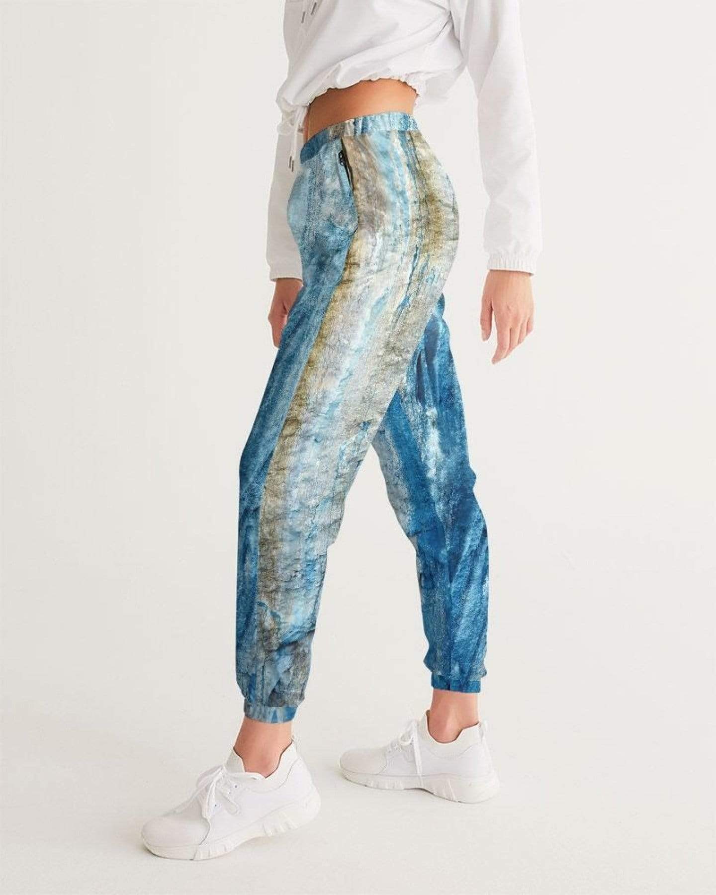 Grey Coco Activewear Womens Sportswear, Gray Blue And White Abstract Style Track Pants